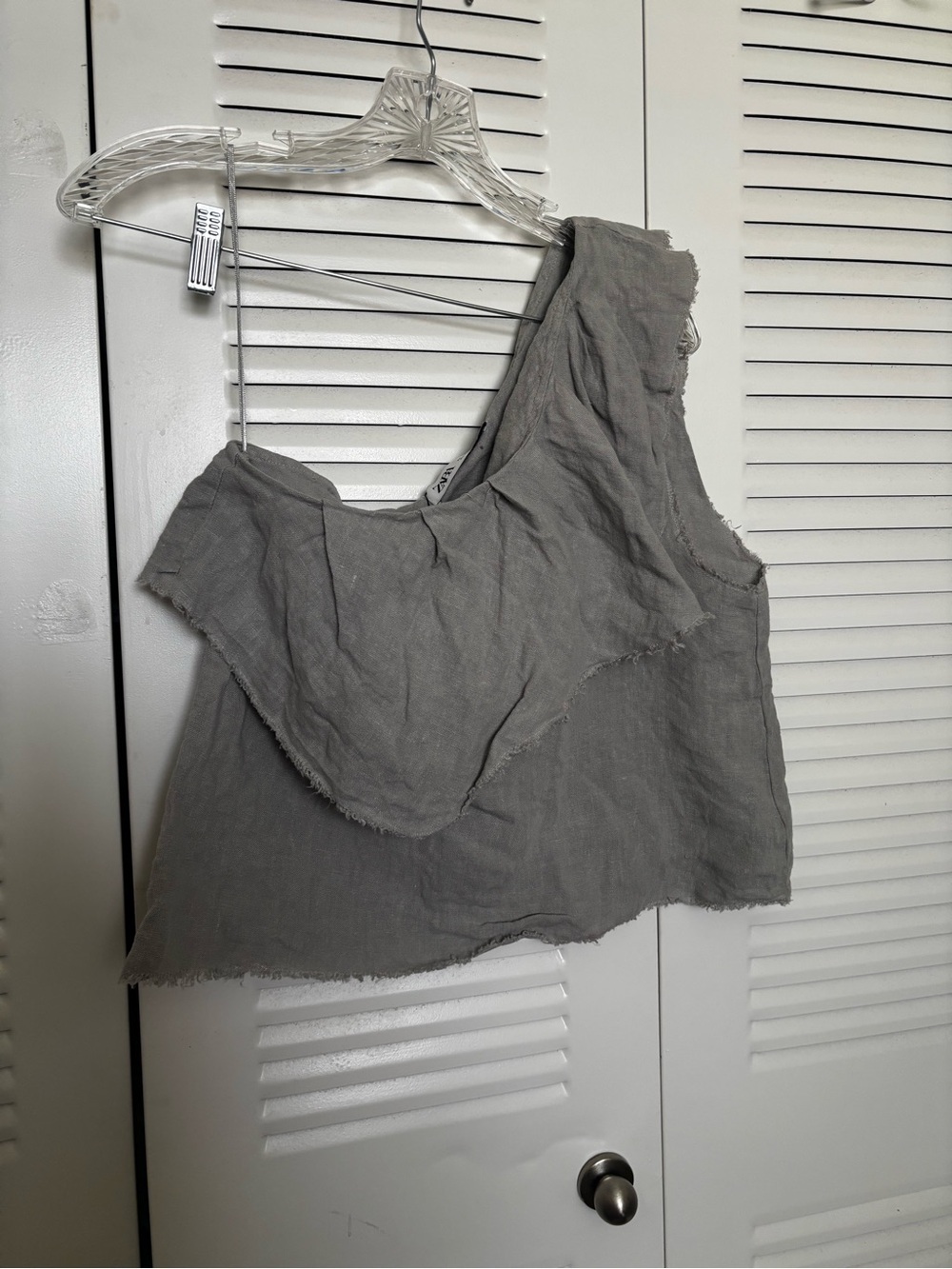 Women’s Gray Asymmetrical Linen Blend Crop Top Zara